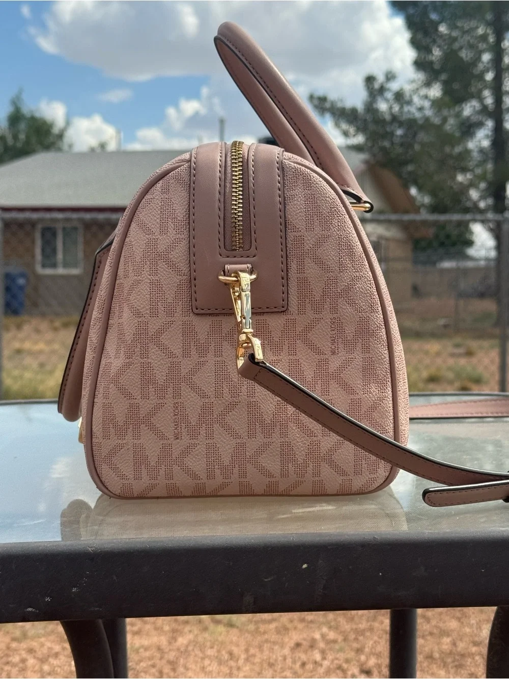 Michael Kors Blush Pink Signature Stripe Satchel
